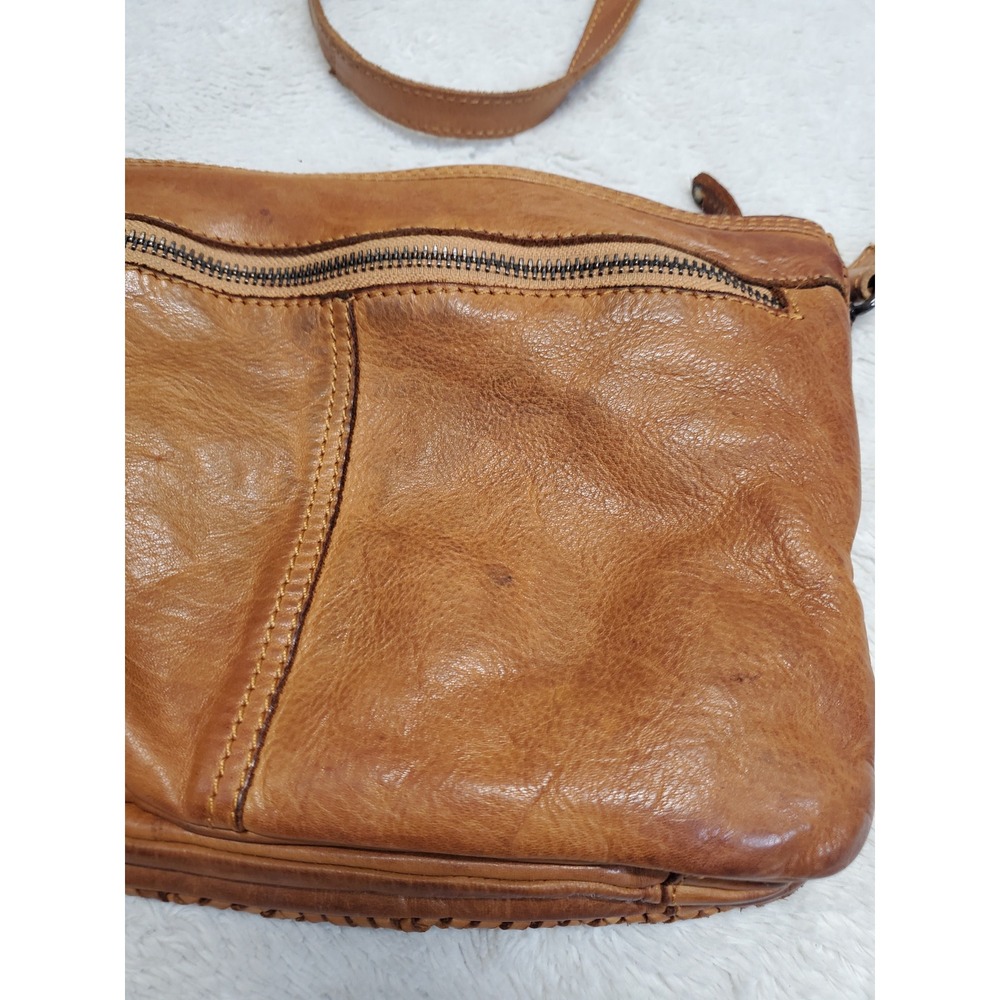 Tan Brown Woven Leather Crossbody Purse Bag Boho Bohemian Casual Western Basic - Picture 4 of 10